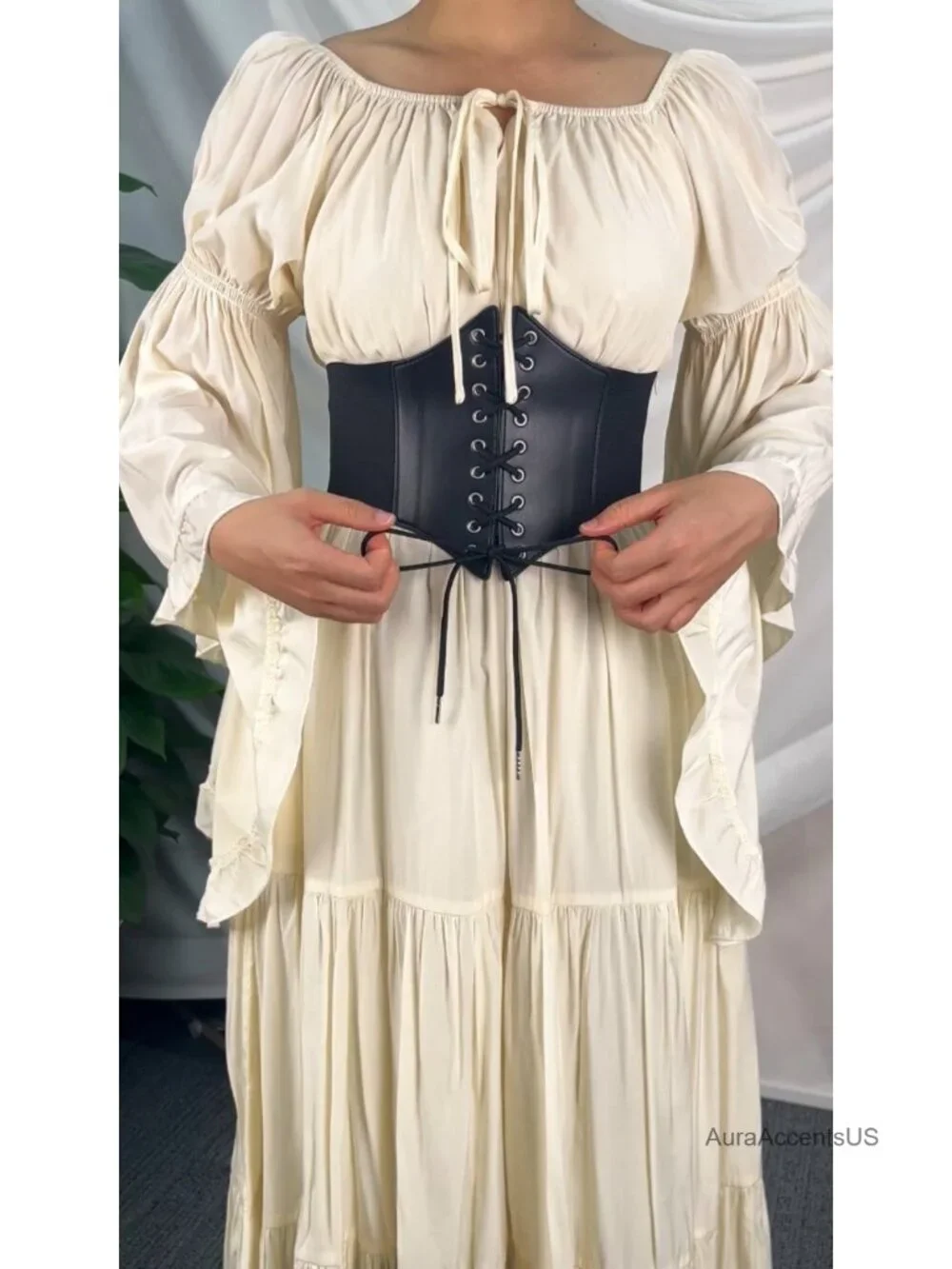 PU Leather Lace-up Cinch Belt Elastic Waist Belt Corset